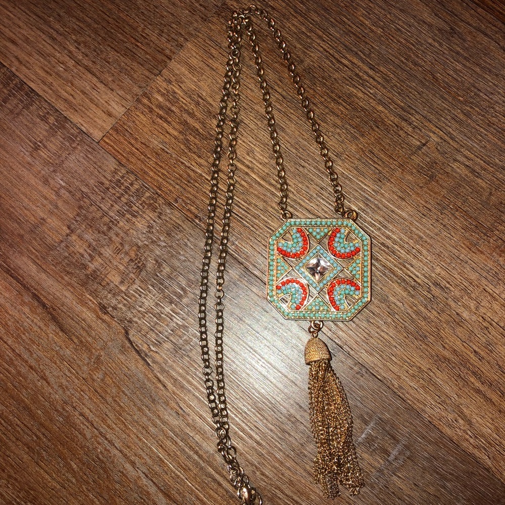 Beautiful Geometric Necklace With Gold Tassels